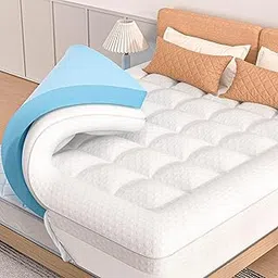AprLeaf Full Size Mattress Topper, 3 Inch Dual Layer, Pillow Top & Cooling Gel Memory Foam, Machine Washable, White-picture-24