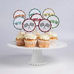 Race Car Cupcake Toppers – Set of 8 | Red & Blue Car Cake Picks | Racing Theme Party Decorations for Kids | Boys Birthday Supplies | Fun Car Party Favors & Cake Decor-image-93