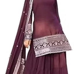 Shishkala Women’s Royal Blue Georgette Sharara Suit Set with Heavy Embroidered Kurta, Dupatta & Palazzo | Festive, Wedding & Party Indian Ethnic Outfit-picture-10