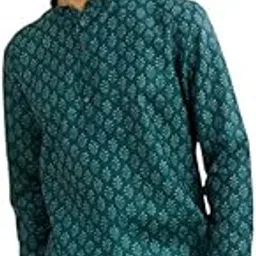 manyavar Men's Cotton Blend Digital Print Short Kurta (1pc)-picture-48