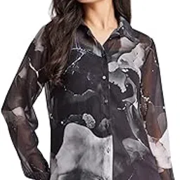 fablestreet Marble Print Full Sleeves Shirt - Black and White-picture-11