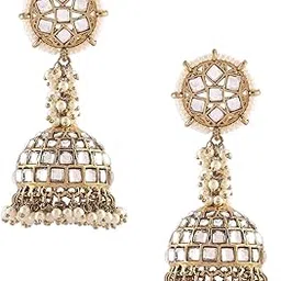 zaveri pearls Gold Tone Kundan Beaded Traditional Jhumka Drop Earring For Women-ZPFK18208-picture-15