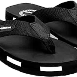 pahnava Comfort Flip Flops with Niwar Strap, Black and Navy Blue, Striped Platform Sole image 1