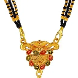 morir Vibrant Meenakari Gold Plated Mangalsutra with Leaf Pattern Pendant & Dual Beads-picture-17
