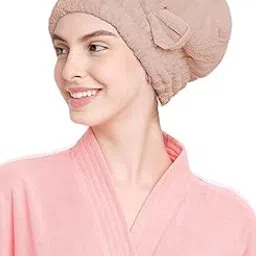 Cortina Microfiber Hair Towel Cap, Soft Absorbent Quick Drying Cap for Curly Thick Hair, Wrap Cap for Women Girls-Pack of 1,Light Brown, 380 Tc-picture-18