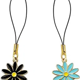ONCRO® Pack of 2 Lucky Daisy Cute Flower pendant phone charms Black Blue Firozi aesthetic for girls hanging keychain key ring gold accessories necklace bracelet clasp thread Ornament Smart combo-picture-15