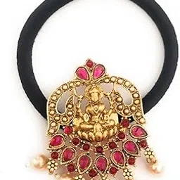 hair bands for women and girls black colour fancy hair rubber bands with antique gold color decoration (pack of 1) hair ties stones ponytail holders center clips for children-picture-30