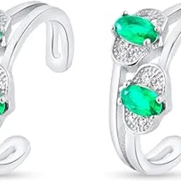 nipura 925 Sterling Silver Designer Green Stone and Zircons embedded Adjustable Toe Ring-picture-22