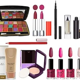 G4u All In One Makeup Kit Gift Set, Eyeshadow, Pen Eyeliner, 2 Lipsticks, Kajal, Lip Liner,5 Pcs. Brush Set,4 Color Nail Polish, Mascara, Cc Cream Perfect For Party Wedding Makeup Kit.-picture-56