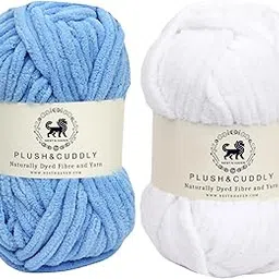 Wool Plush & Cuddly, Chenille Yarn Hand Knitting Wool Ball (1 Ball/100 Gram Each) Ideal for Craft, Babywear, and Baby Blankets, Shade no - NNHB0031 (Blue) & NNHB0031 (White)-picture-15