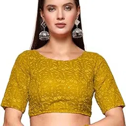 oomph! Traditional Ethnic Style Leaf Pattern Zari Work Readymade Brocade Sleeveless Round-Neck Blouse for Pairing with Sarees, lehengas, or Plazzo for Fusion wear-picture-11