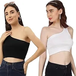 mixfit Women's Stylish & Premium Cotton White & Black Tank Top & Crop Top for Women (Side-Sando-K-B & W-L)-picture-26