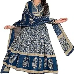 pistaa's Women's Pure Cotton Anarkali Floral Printed Hand Work Kurta with Pant & Dupatta Set-picture-36