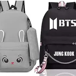 kausbabi BTS Jungkook Backpack & Bunny Bag Combo | School Bags for Girls | Trendy BTS ARMY Bag Set | Cute Cartoon Backpack for Kids-picture-45