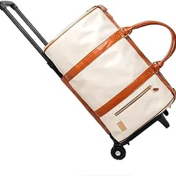 fuoco Carry On Travel Trolley Bag, PU Leather Mega Garment Duffle Bag for Women Men, Convertible Duffle Bag for Travel, 2 in 1 Hanging Suitcase Suit Traveling Bag 1 Year Warranty (White_Tan)-picture-32