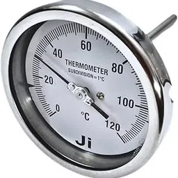 "Ji" Japsin Instrumentation Bimetal Dial Thermometer Temperature Gauge, 4" Dial, Range 0 to 120 Deg C, Direct Mounting Back Entry, 6" long Stem X 10 mm OD, 1/2" BSP (M) Connection, SS Body-picture-37