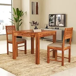 CRAFT D ARTS Solid Sheesham Wood 2 Seater Dining Table Set with Cushioned Chairs for Dining Room | Living Room | Home & Office | Hotels Restaurant & Cafe (2 Seater, Honey) image 1