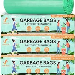 Umanac Garbage Bags - 15N | Large (24x32) | Green Trash Bags | 100% Recyclable | Heavy Duty Dustbin Bags | Leak-Proof | Odour Control | Detachable Drawstring | Pack of 3-image-38