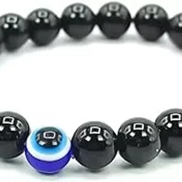 aanya gems Black Tourmaline with Evil Eye 8mm Stone Bracelet Avoid negative energy for girls boys men women… with Lab Certificate-picture-10