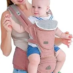 Aiebao Adjustable Baby Hip Seat + Carrier for Toddler/Kids, Carrier with 3 Carry Position for 3-36 Months Kids, Max Weight up to 15 Kg | Multiple Storage Pockets | Comfortable Sitting Hipster Design with Cotton Straps, Safety Buckle & Belt (Pink)-image-46
