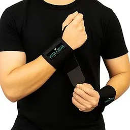 WELLESA Nylon Wrist Support for Gym | Wrist Band for Men & Women | Wrist Brace for Pain Relief & Lifting | Hand Support Wraps | Gym Accessories | One Size (Red) (Black)-picture-56
