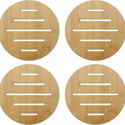 HOKIPO Eco-Friendly Bamboo Wooden Coasters for Home Pan Pot Holder for Dining Table Heat Pad for Kitchen - Pack of 4 (AR2820-D5)-picture-12