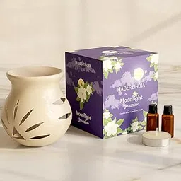 Habere India-All the Cultures Fabricating India Ceramic Aroma Oil Diffuser Set | Essential Oil Burner, 10ml Jasmine Aroma Oil & Tea Light Candle | Diffuser Set (Cream: Dia 8 x H 9 cm)-picture-13