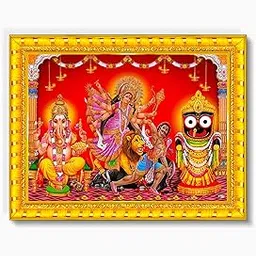 Kali Maa Mata Puri Jagannath Ganesha Hanging Wall Painting Framed Home Decor (Wood,Matte,Gold,Small Size,6 x 8 Inch) R1206S-picture-19