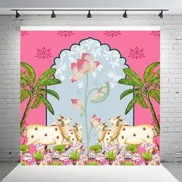 Pink Cow Dhenu (8ft - 8ft) Wedding Decoration Backdrop Curtain Cloth Pooja Decoration for Festivals and Celebrations. (Washable Fabric)-picture-11