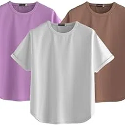 juneberry JUNEBERRY® Pure 100% Cotton Oversized Loose Baggy Fit Round Neck with Drop Shoulder Half Sleeves Boyfriend T-Shirt Combo of 3 for Women & Girls (Pack of 3) image 1