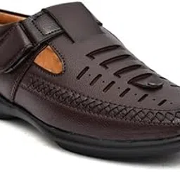 svpanther Men’s Black Formal Leather Sandals -Breathable & Comfortable Office Wear Brown Shoes-picture-36