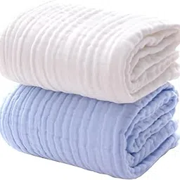 ZONEY Baby Bath Towel 2 Pack, 100% Muslin Cotton Hooded Towel for Newborn,Toddler,Infant, Absorbent & Hypoallergenic Baby Gift for Boys Girls 41.3'"x41.3'' (White+Blue)-picture-16