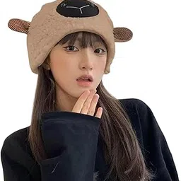 syga Women hat Beanie Winter Knit Wool Windproof Cute Lamb Animal with Ear Design hat for Autumn Winter (Above 15 Year)-picture-29