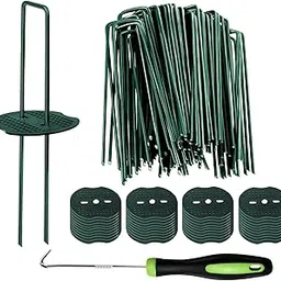 50pcs Green Artificial Turf Stakes Staples + 50pcs Buffer Washer, Gauge Landscape Staples Set, Galvanized Lawn Spikes, Heavy Duty Yard Ground Pin for Grass Weed Barrier Sod Fabric or Camping-image-21