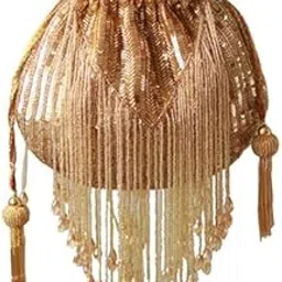 the tan clan Twinkle Heavy Tassels Potli Bag with Handle – Handcrafted Silk Pouch with Vibrant Tassel Accents for Weddings, Parties, and Special Occasions-picture-32