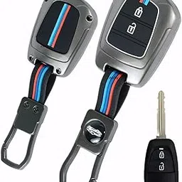 Zealsy Metal Remote Key Cover with Keychain for Hyundai Grand i10, Santro, Eon Stylish Full Protection 2-Button Key | Glow-in-The-Dark Car Key Protector-picture-45