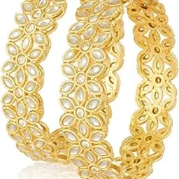 cz stone Exquisite Gold-Plated Floral Kundan Bangle Set With Set of 2 Festive Jewelry-picture-10