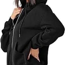moyzikh Women's Polycotton Fleece Plain Hooded Neck Full Zipper Winter Jacket Sweatshirts Casual Hoodie with Kangaroo Pocket-picture-30