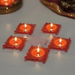 Decorative Water Diya, Red Traditional Lotus Design, Set of 5, Festival Decor with Ornate Pattern-picture-11