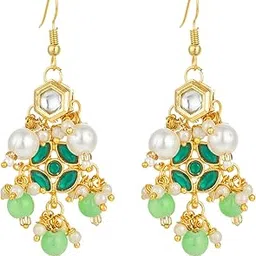 bevogue | Traditional Kundan Beaded Earrings for Women | Gold Plated Brass Jewellery with Green Stones & Pearls | Ideal Gift Choice for Weddings & Festive Occasions (ER4016)-picture-10