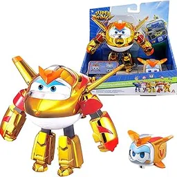 Super Wings 5" Transforming 2-Pack Supercharged Golden Boy & Super Pet with Light Effect, Season 7 Airplane to Robot Transformable Toys, Preschool Birthday Gifts for Kids 3+-picture-65