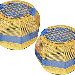 Rashi Creation Pure Handmade Iron Bar Mudda/Chair/Muddha Sitting Stool for Outdoor/Indoor/Furnishing (Multicolor) Set of 2 (Gold & Blue)-image-4