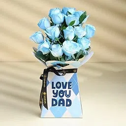 FlowerAura Premium Fresh Live Flower Bouquet of 12 Blue Spray Roses In Box For Birthday Gift & Father's Day Gift For Dad | Papa | Father-In-Law | Grandfather | Daddy | Appa | Baba (Same Day Delivery)-image-3