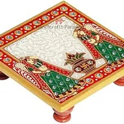 Handicrafts Paradise (4 x 4 inch) Kalash Design Marble Pooja Chowki Bajot for God, Home Mandir, Idols Statues Pratima, Home Décor Showpiece-picture-55