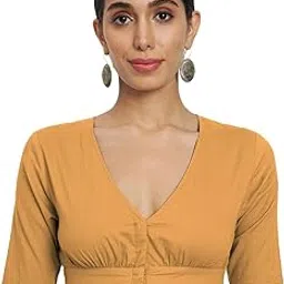 thevasa Women's Beige Graceful Pleat Blouse-picture-47