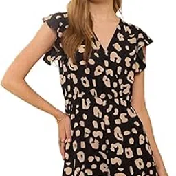 berrylush Women Animal Printed V-Neck Flutter Sleeves Flared Mini Jumpsuit-picture-35