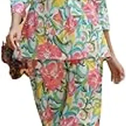 Women's Sea Green Printed Straight Cotton Blend Shirt Collar Co-ord Set (SD680_KB_(4)-image-22