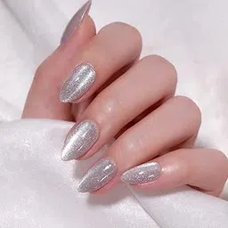 Artificial Nails - Handmade Press-on with Cats Eye Effect Pack of 12 Round Shape | Reusable, Pre-Designed | Perfect Decorative Fake Nails for Women & Girls (Silver Grey)-picture-22