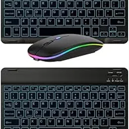 2 Pack Ultra-Slim Bluetooth Keyboard and Mouse Portable Mini Wireless Keyboard Rechargeable 7-Color Backlit for Apple iPad iPhone Samsung Tablet iPhone Smartphone iOS Android Windows,Black-image-10