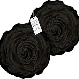 indoAmor Rose Design Super Satin Round Cushion Covers, 16x16 Inches (Black) - Set of 2-picture-63